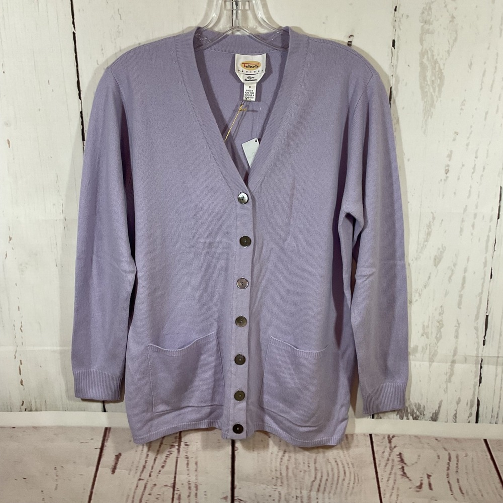 Vintage Talbots Petites Pure Cashmere Cardigan Sweater SP Lavender Deadstock
